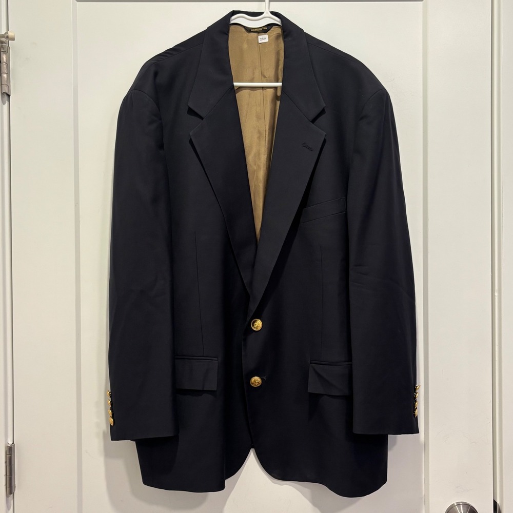 Mark Shale Mens‎ Vintage Navy Blue 100% Pure Wool Blazer Gold Crest Buttons USA